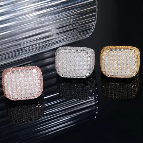 Hip Hop Men Women 925 Sterling Silver Moissanite Ring Princess Cut Square Iced Out Ring With GRA Certificate