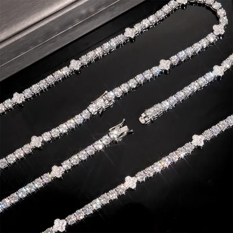 925 Sterlingsilber Moissanit Tenniskette Halskette Mit Kreuzanhänger Hip Hop Schmuck Für Herren Damen GRA Zertifiziert