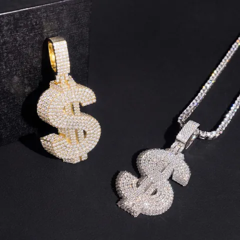 Colgante de Signo de Dólar Iced Out Hip Hop Plata de Ley S925 Moissanita Dije Para Hombres Mujeres Joyería Streetwear Con GRA