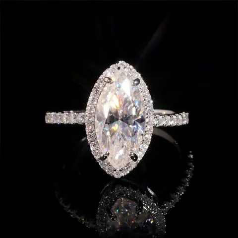 GRA 925 Sterling Silver Marquise Moissanite Engagement Ring Halo Pave Wedding Finger Ring For Women Luxury Jewelry Gift