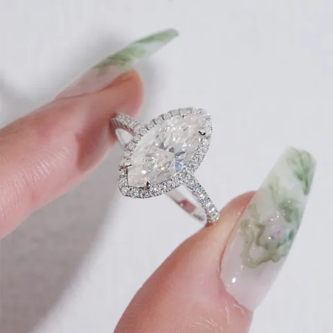 GRA 925 Sterling Silver Marquise Moissanite Engagement Ring Halo Pave Wedding Finger Ring For Women Luxury Jewelry Gift
