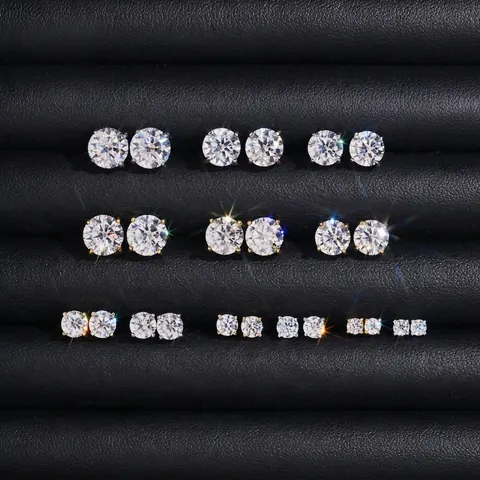 Orecchini a Bottone in Acciaio Inossidabile 316L Moissanite per Uomo Donna GRA Serti a Quattro Griffe Taglio Rotondo Gioielli di Moda