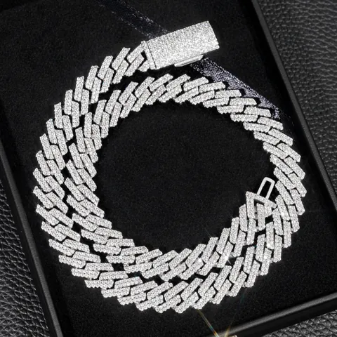 GRA Collar de Eslabones Cubanos de Plata de Ley S925 Con Moissanita para Hombre Mujer Hip Hop 12mm Pavé de Doble Fila Joyería