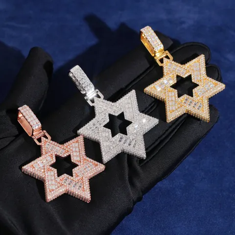 Hip Hop S925 Sterlingsilber Moissanit Stern Anhänger Für Herren Iced Out Bling Hexagramm Stern Kette Anhänger Schmuck Mit GRA