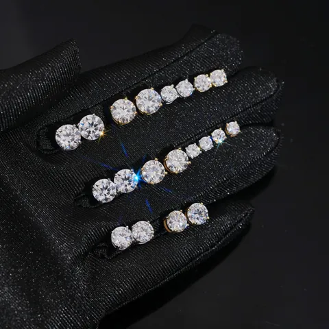 Orecchini a Bottone in Acciaio Inossidabile 316L Moissanite per Uomo Donna GRA Serti a Quattro Griffe Taglio Rotondo Gioielli di Moda