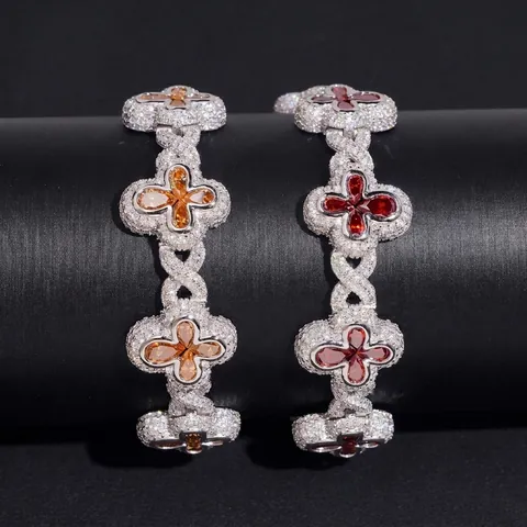 Hip Hop 925 Sterling Silver Cross Bracelet Iced Out Micro Pave Champagne Garnet Red Moissanite GRA Jewelry Gift Unisex