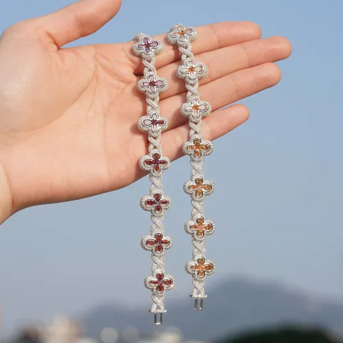 Hip Hop 925 Sterling Silver Cross Bracelet Iced Out Micro Pave Champagne Garnet Red Moissanite GRA Jewelry Gift Unisex