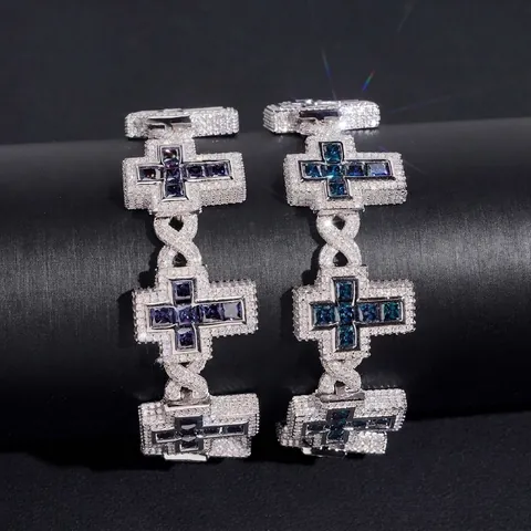 Iced Out Cross Bracelet S925 Sterling Silver Colorful Moissanite Hiphop Luxury Bangle GRA Certified Jewelry For Men Women
