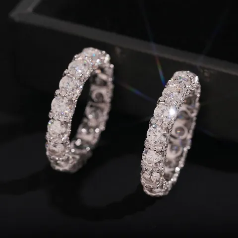 925 Sterling Silver Moissanite Ring For Men Women 4.0mm Round Full Diamond Eternity Band Hip Hop Ins Style Finger Ring With GRA