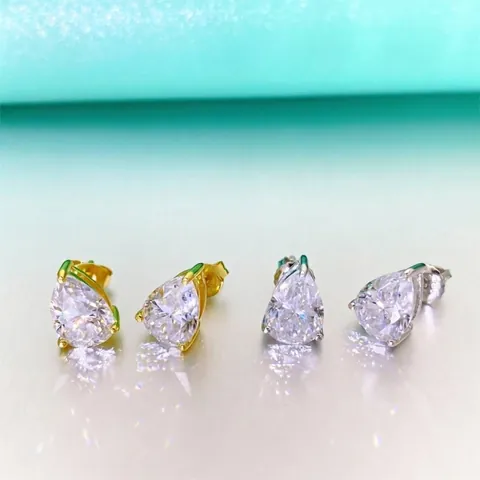 Pendientes de Botón de Moissanita GRA en Forma de Pera Plata de Ley 925 Incrustado Color D VVS1 Pendientes de Gota Mujer Joyería Hip Hop