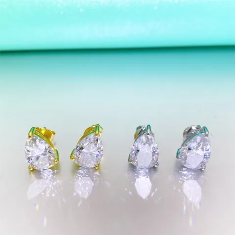 Pendientes de Botón de Moissanita GRA en Forma de Pera Plata de Ley 925 Incrustado Color D VVS1 Pendientes de Gota Mujer Joyería Hip Hop