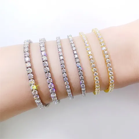 925 Sterling Silver Moissanite Tennis Bracelet Single Row Hip Hop Jewelry For Women Men Gold Rose Gold Plated GRA Certified