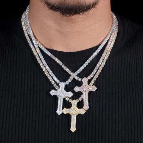 Pendente a Croce Moissanite GRA Hip Hop Solo Argento Sterling 925 Iced Out Intarsiato Gioielli Uomo Senza Catena