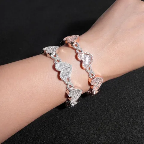Hip Hop 925 Sterling Silver Heart Cuban Link Chain Bracelet Necklace With D Color VVS1 Moissanite GRA For Men Women Jewelry