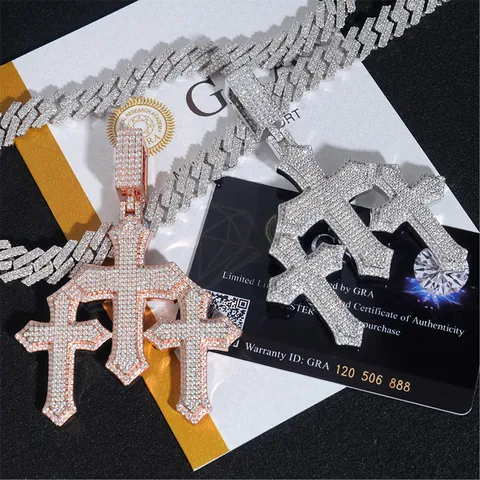 Iced Out Moissanite Cross Pendant For Men 925 Sterling Silver Hip Hop Triple Layer Cross Jewelry With GRA Certificate