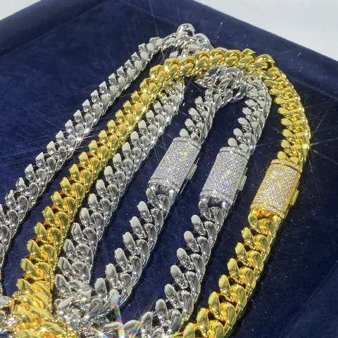 Hip Hop Edelstahl Panzerkette Halskette GRA Moissanit Eingelegt 925 Sterlingsilber Verschluss Schmuck Für Damen Herren