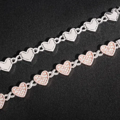 Hip Hop 925 Sterling Silver Heart Cuban Link Chain Bracelet Necklace With D Color VVS1 Moissanite GRA For Men Women Jewelry