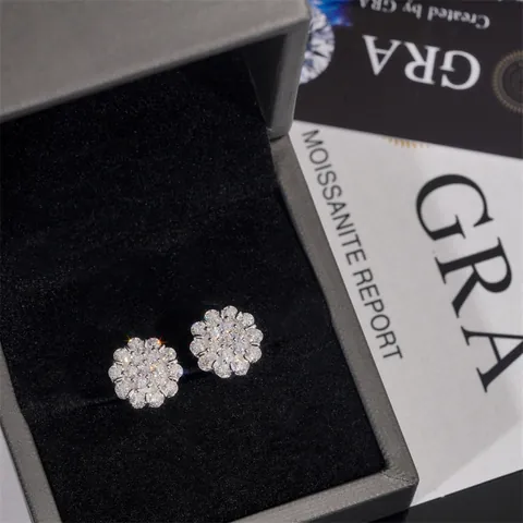 Pendientes de Botón de Moissanita y Plata de Ley 925 para Hombre y Mujer Hip Hop GRA Certificado Conjunto de Joyas con Caja