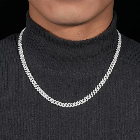 Einreihige Moissanit Rhombus-Cuban-Link-Kette Unisex 925 Sterlingsilber Hip Hop Halskette Mit GRA Zertifikat