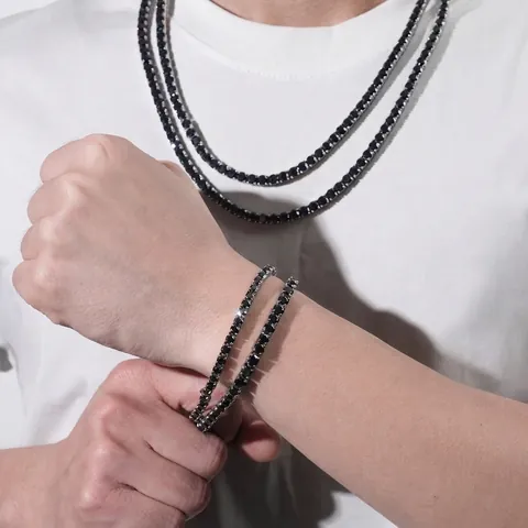 Hip Hop 316L Edelstahl Schwarzer Moissanit Tennis Halskette Armband Für Herren Damen GRA Zertifizierter Schmuck Geschenk