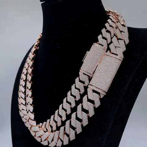 Collier Maille Cubaine en Argent Sterling 925 Moissanite Chaîne Hip Hop Iced Out pour Hommes Femmes Bijoux
