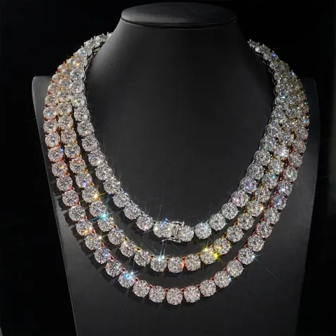 925 Sterling Silver 10mm Moissanite Hip Hop Tennis Chain For Men Women Round Cut Sparkling Necklace With GRA Certificate
