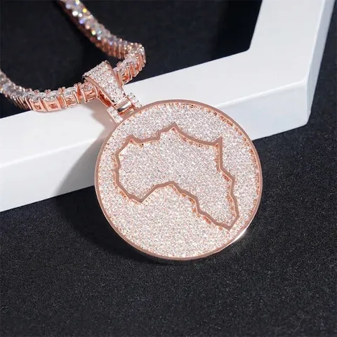 Hip Hop Africa Map Pendant GRA Moissanite Inlaid 925 Sterling Silver Round Medallion Pendant Only Without Chain Accessory