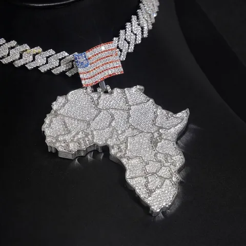 Hiphop 925 Sterling Silver Africa Map Pendant D Color Moissanite Inlaid Individual Iced Out Jewelry Pendant Only Without Chain For Men Women