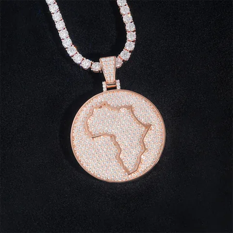 Hip Hop Africa Map Pendant GRA Moissanite Inlaid 925 Sterling Silver Round Medallion Pendant Only Without Chain Accessory