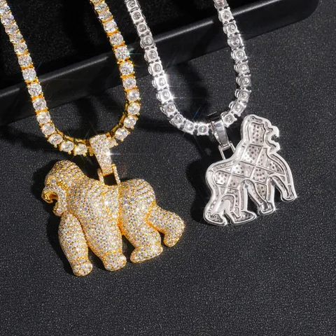 Ciondolo Gorilla in Argento Sterling 925 con Moissanite Hip Hop Scimmia Completamente Ghiacciato Solo Ciondolo Senza Catena