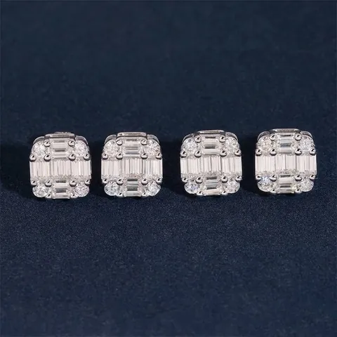 GRA S925 Sterlingsilber Moissanit Quadratische Ohrstecker Hip Hop Luxus Gold Silber Roségold Vergoldet Schraubverschluss Ohrringe Für Damen Herren