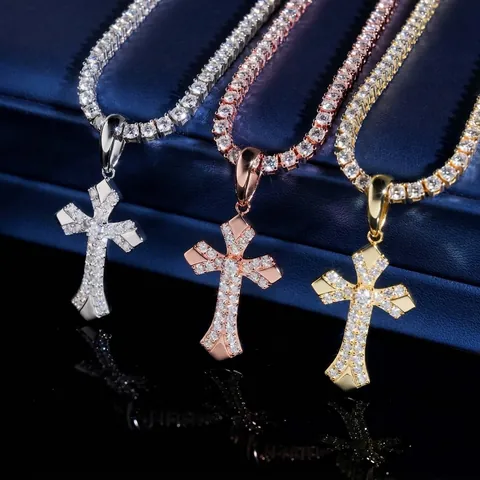 Hip Hop Men S925 Sterling Silver Moissanite Cross Pendant Necklace GRA D Color VVS1 Pave Inlaid Jewelry Gold Silver Rose Gold