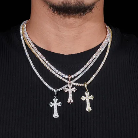 Hip Hop Men S925 Sterling Silver Moissanite Cross Pendant Necklace GRA D Color VVS1 Pave Inlaid Jewelry Gold Silver Rose Gold