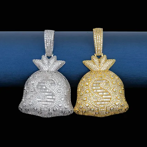 925 Sterling Silver Moissanite Money Bag Pendant Hip Hop Iced Out Dollar Sign Pendant For Men Women Jewelry With GRA