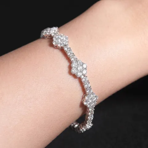 925 Sterling Silver Moissanite Flower Tennis Chain Bracelet Hiphop Jewelry For Men Women With GRA Certificate Luxury Gift