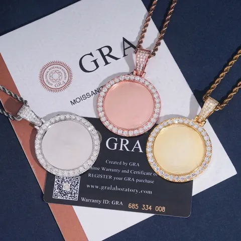 Hip-Hop-Fotorahmen-Anhänger aus 925er Sterlingsilber mit Moissanit Inklusive GRA-Zertifikat Schmuck Damen Herren Anhänger Ohne Kette