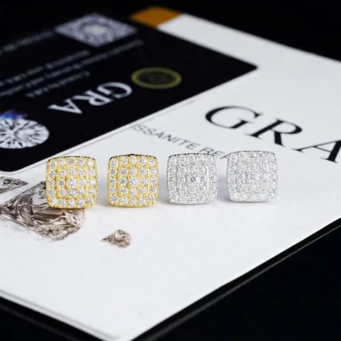 Orecchini a Bottone Quadrati in Moissanite Argento Sterling S925 Hip Hop per Uomo Donna con Certificato GRA