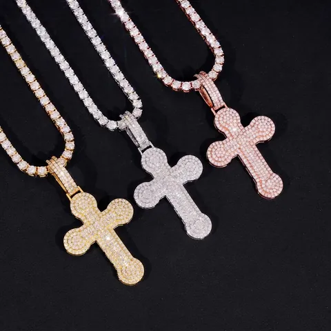 S925 Sterling Silber Moissanit Kreuz Anhänger Für Herren Damen Hiphop Eingelegter Schmuck Mit GRA Zertifikat Passt Zu Tenniskette