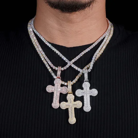 S925 Sterling Silber Moissanit Kreuz Anhänger Für Herren Damen Hiphop Eingelegter Schmuck Mit GRA Zertifikat Passt Zu Tenniskette