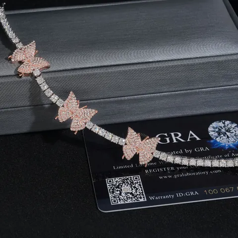 Bracciale Tennis Farfalla in Argento Sterling S925 Moissanite Hip Hop Bling Gioielli Con Certificato GRA per Uomo Donna Festa Regalo