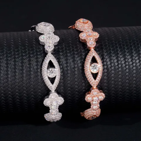Hiphop 925 Sterling Silver Moissanite Evil Eye Cross Bracelet Iced Out Full Rhinestone Chain Hiphop Jewelry GRA Certified