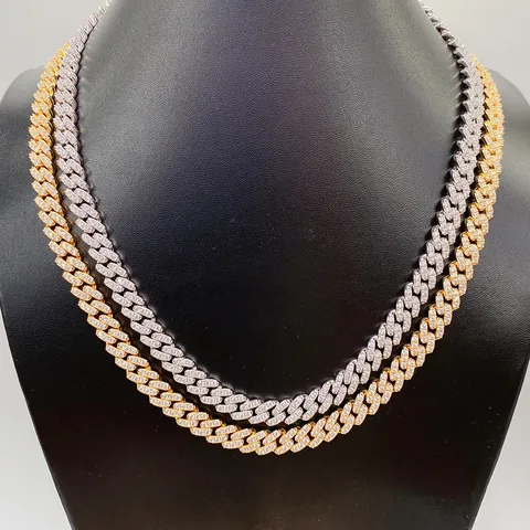 Collana Catena a Maglia Cubana Hip Hop in Argento Sterling 925 Moissanite per Uomo Donna Gioielli con Strass Pavé Regalo