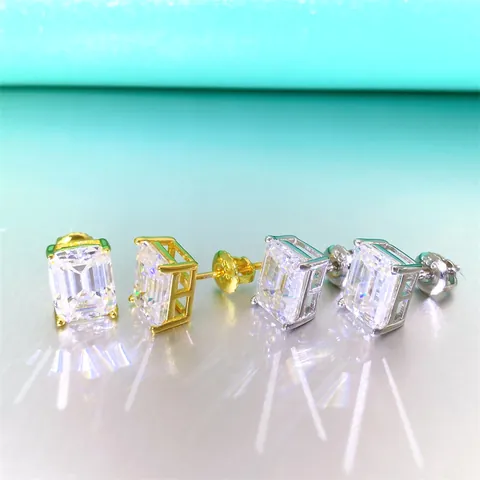 Pendientes de Botón de Plata de Ley 925 Moissanita Hip Hop para Hombre Mujer Corte Esmeralda Pendientes de Diamante con Certificado GRA Joyería