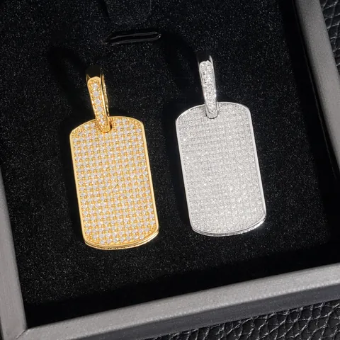 Colgante de Moissanita Rectangular de Plata de Ley 925 Hip Hop Dog Tag Color Oro Plata Joyas Rapper Hombre Mujer