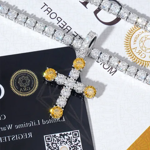 Hip Hop Herren 925 Sterlingsilber Moissanit Kreuz Anhänger Iced Out Pave Moissanit Kreuz Anhänger Nur Mit GRA Zertifikat