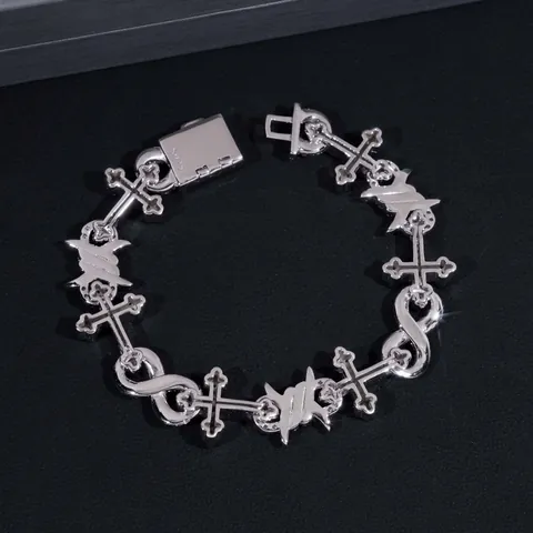 Hip Hop 12mm Moissanite Bracelet 925 Sterling Silver Cross Infinity Link Chain GRA Certified Jewelry White Gold Men Women