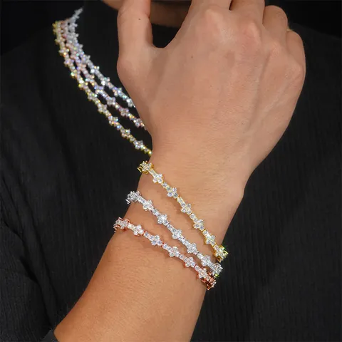 925 Sterling Silver Moissanite Tennis Chain For Women Men GRA Hip Hop Sparkly Link Bracelet Necklace Streetwear Jewelry
