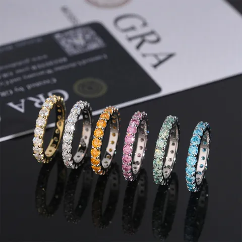 925 Sterlingsilber Runder Moissanit Eternity Ring Für Damen Herren Hip Hop Iced Out GRA Zertifizierter Schmuck