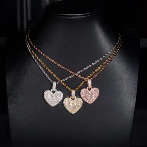 Ciondolo Hip Hop a Cuore Iced Out in Argento Sterling 925 Moissanite Zirconia GRA Cuore Charm per Uomo Donna Gioielli