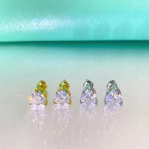 Hip Hop 925 Sterling Silver Moissanite Stud Earrings VVS Heart Cut Screw Back Jewelry GRA Included Men Women Earrings